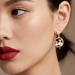 Gold Star and Moon Earrings